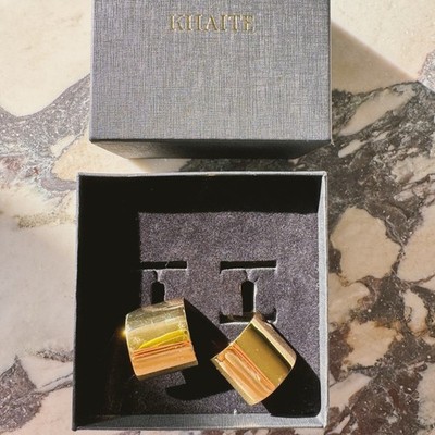 KHAITE Gold Tone Panel Square Stud Earrings NIB Full Set Dust Bag Minimalist
