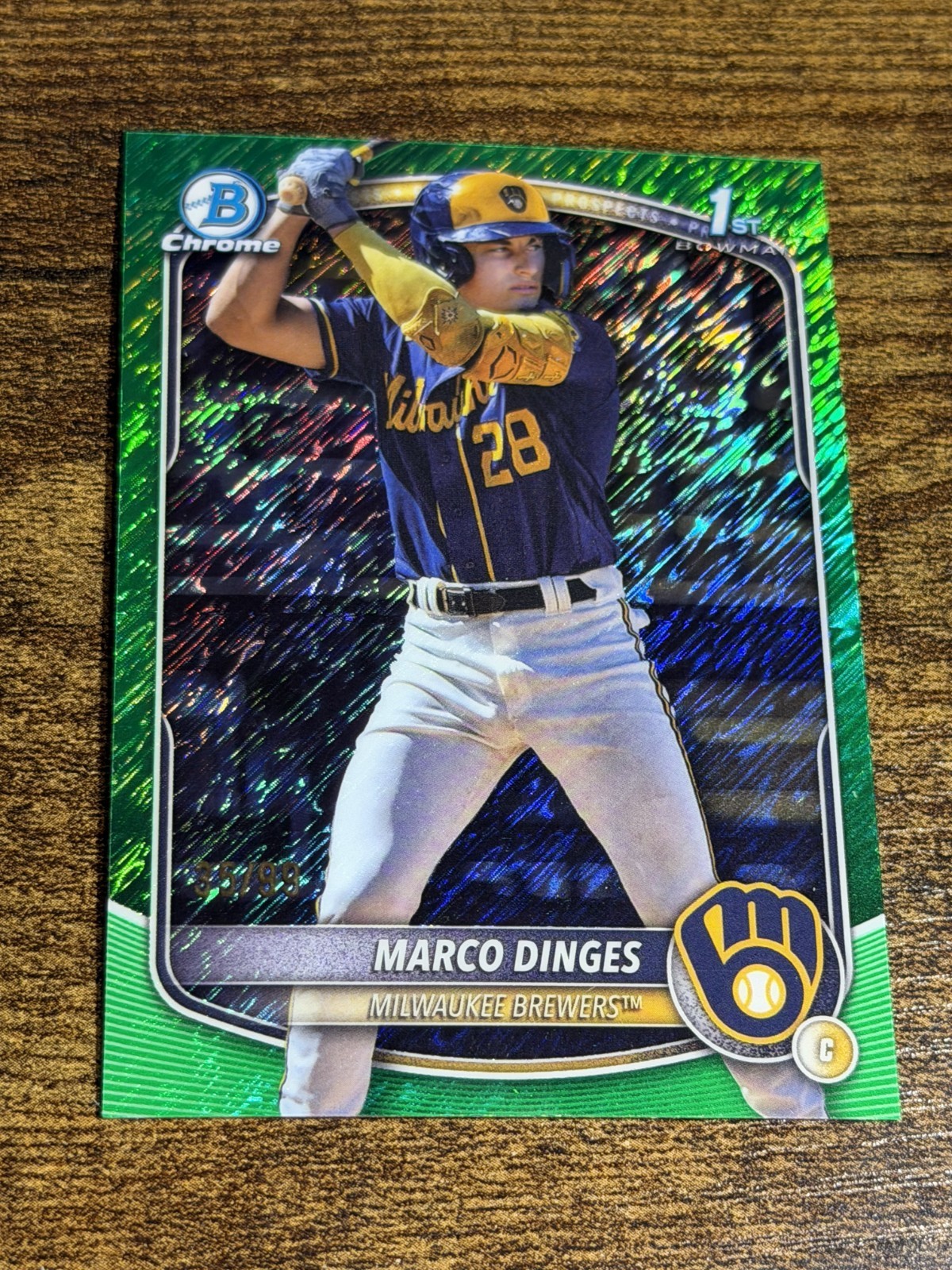 MARCO DINGES 2025 Bowman Chrome #BCP-183 Brewers 1st Green Shimmer Refractor /99