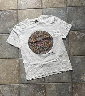 Vintage Aztec Calendar Cozumel Mexico Tourist Graphic T-Shirt 90s Large