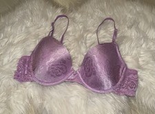 Vintage Vanity Fair 75-298 Satin Lace Bra Floral Underwire Womens 36B Purple