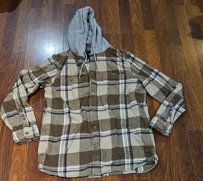 Vans Mens Hooded Flannel Shirt Med Button Down Plaid Skater Long Sleeve Grunge