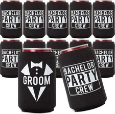 Groom and Bachelor Party Crew Squad Bachelor Party Can Coolers, Set of 12 White