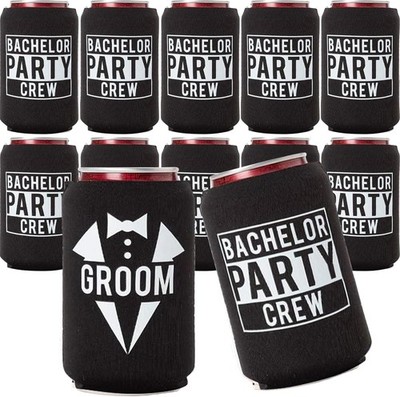 Groom and Bachelor Party Crew Squad Bachelor Party Can Coolers, Set of 12 White 