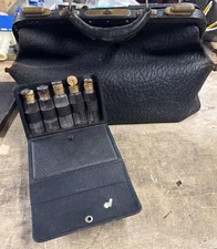 Antique Walrus Leather Doctors Bag Black One Handle Large Apothecary