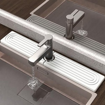 AKUVU FAUCET MAT FOR KITCHEN SINK - DIATOMITE SINK MAT, 23.6'' X 3.9'' - WHITE