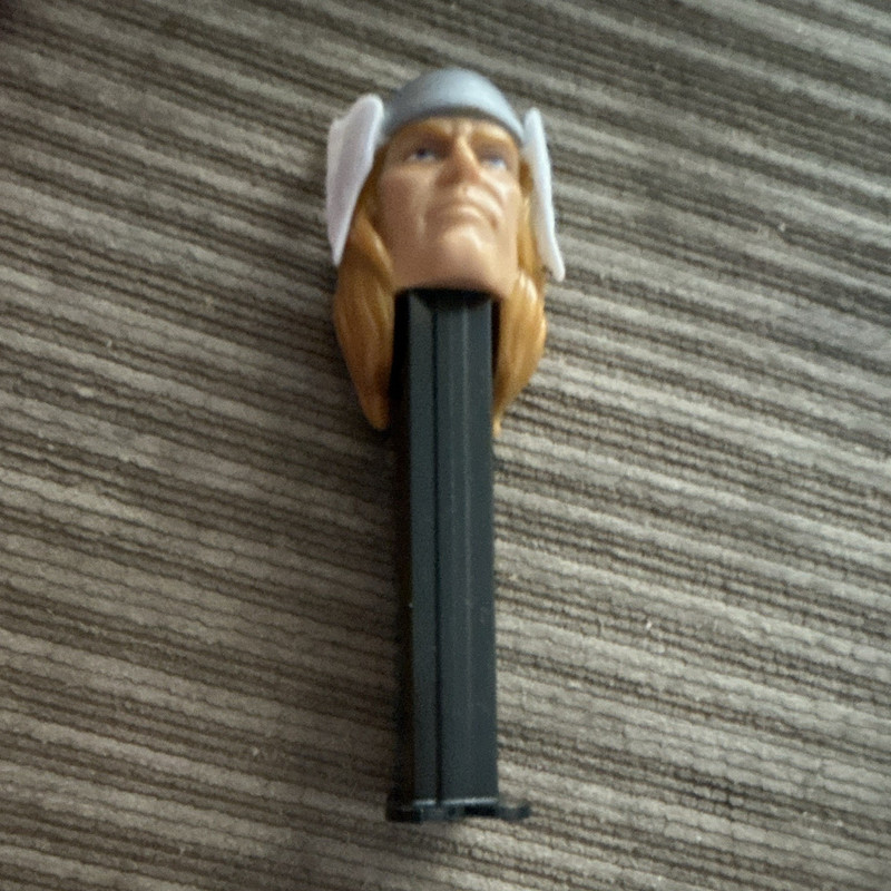 PEZ Character Candy Dispenser, Blond/Brown Hair Head, Black/Gray Stem