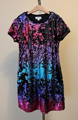 Disney D-Signed Girls Size Medium Multi Colored Sequin Short Sleeve Dress