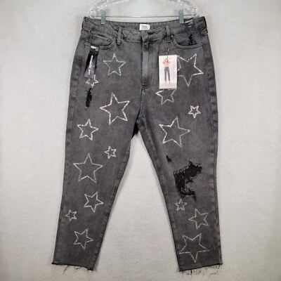 Simple Society Womens Jeans Size 17 Black Denim Super Distressed Star  Straight