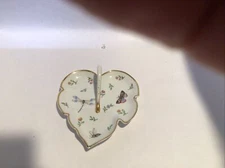 Vintage Porcelain Leaf Dish Handle Tray Gold Trim Butterflies Dragonfly Floral