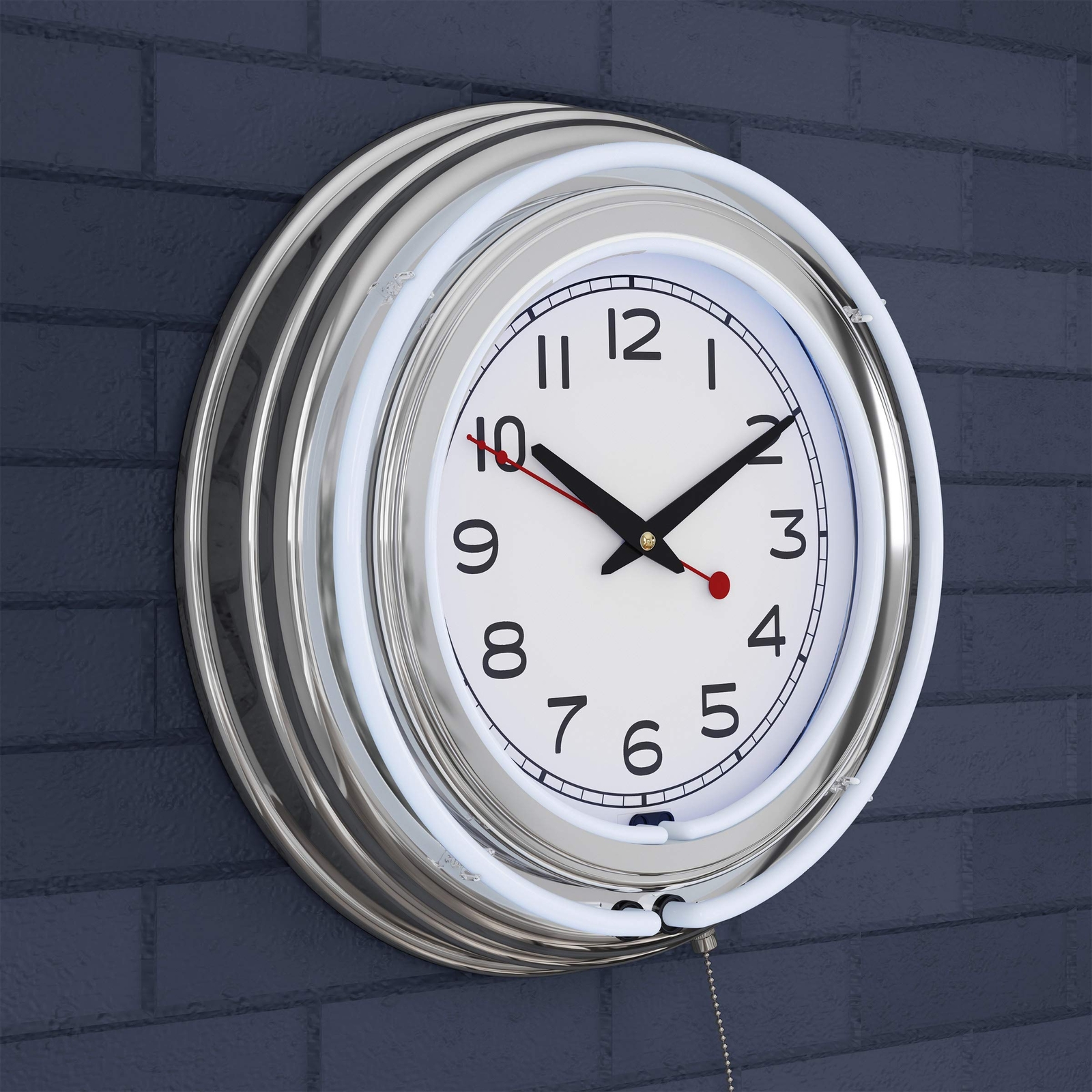 Trademark Gameroom (White Neon Wall Clock-14” Round, Double Light Ring, Dual ...