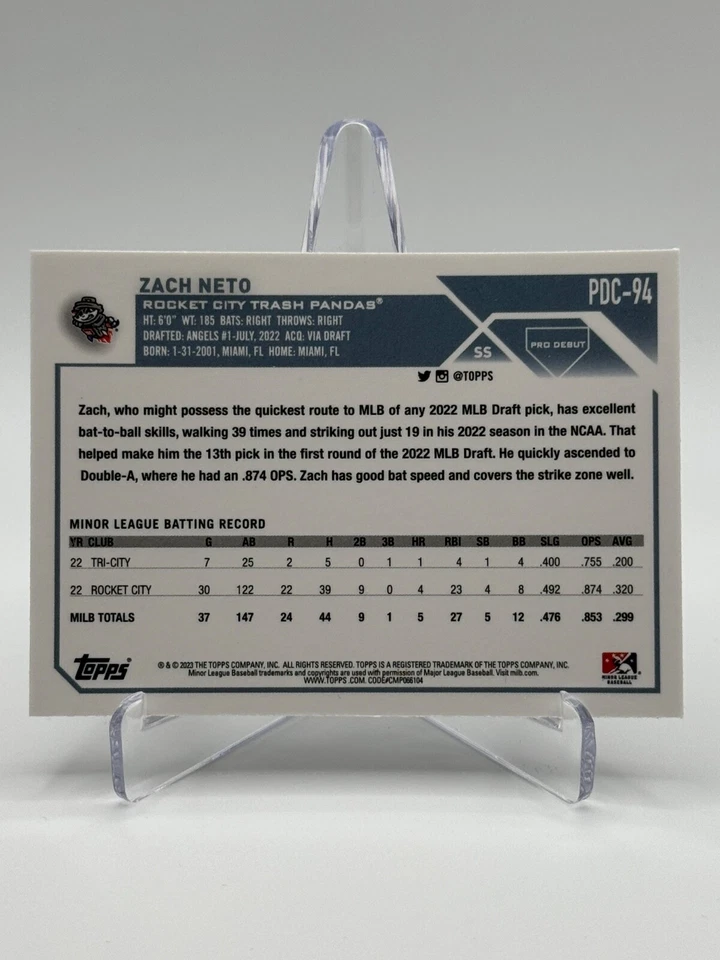2023 Topps Pro Debut Chrome #PDC-94 ZACH NETO - Image 2 of 2