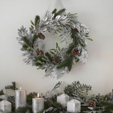 SILVER CHRISTMAS WREATH Artificial Foliage Door Mantlepiece Decoration Tradition