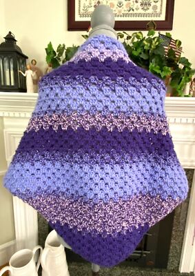 Handmade Granny Triangle Shawl Wrap Scarf Crochet Acrylic Multi Purple 70'' x 30''