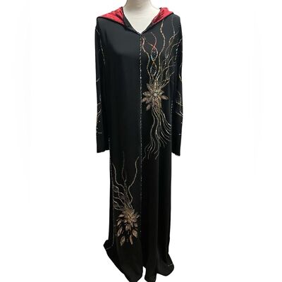 Ayat fashion abaya kaftan maxi black embellished hooded Medium NWT