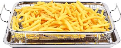 Air Fryer Basket for Oven, 12.8X9.6 Inch Stainless Steel Crisper Tray