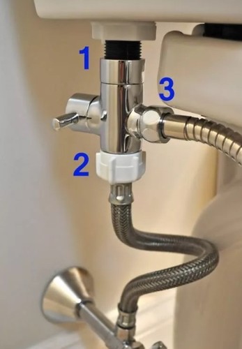 Chrome Bidet Brass T-Adapter 7/8" & Shut-Off Valve Bathroom Toilet Bidet Sprayer - Picture 4 of 8