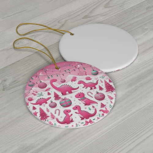 Dino Christmas Ceramic Ornament