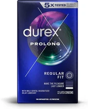 Durex Prolong Climax Control Ribbed Lubricated Latex Condoms + Brass Pocket Case