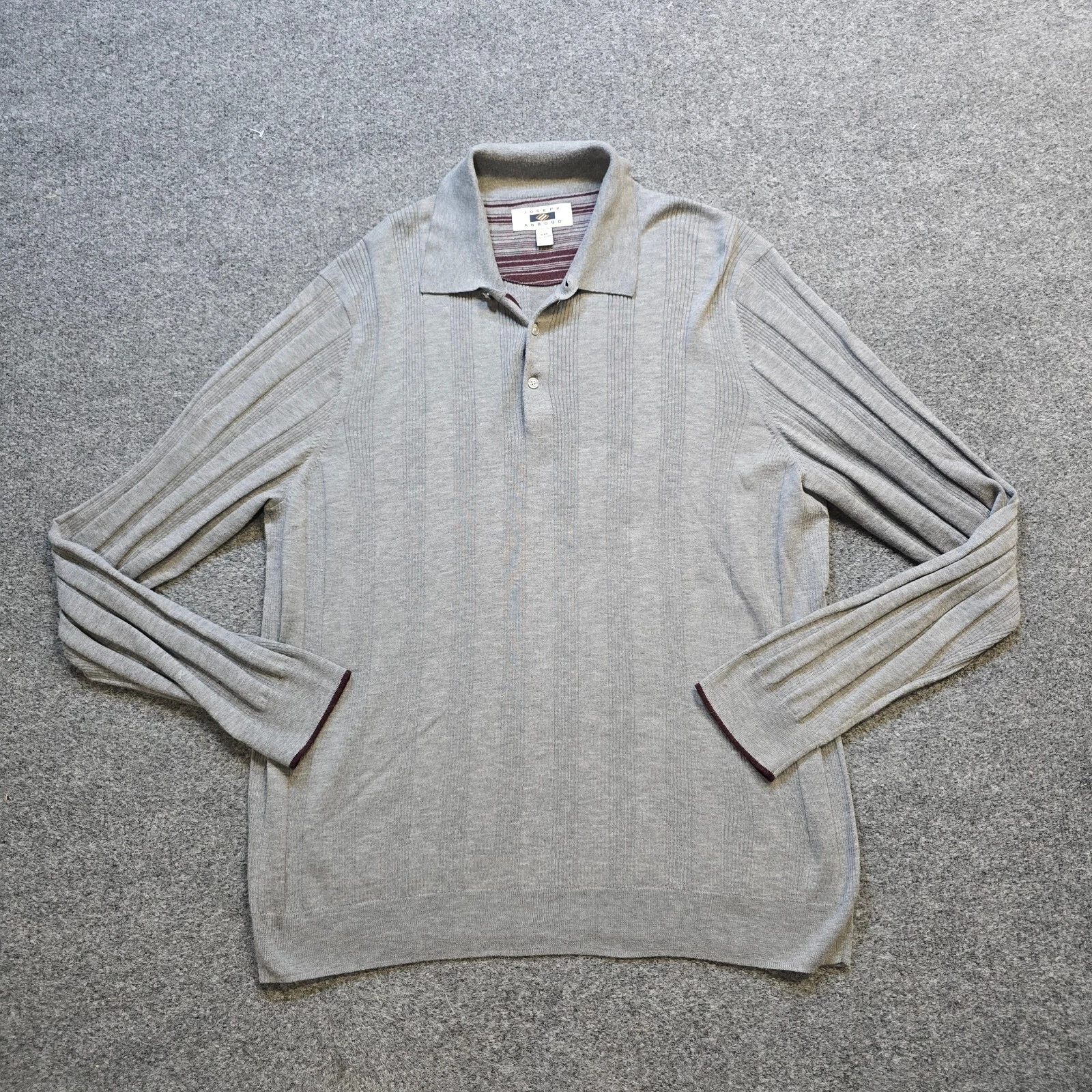 Joseph Abboud Sweater Mens XXL Gray Merino Wool Collared Ribbed Preppy Capsule
