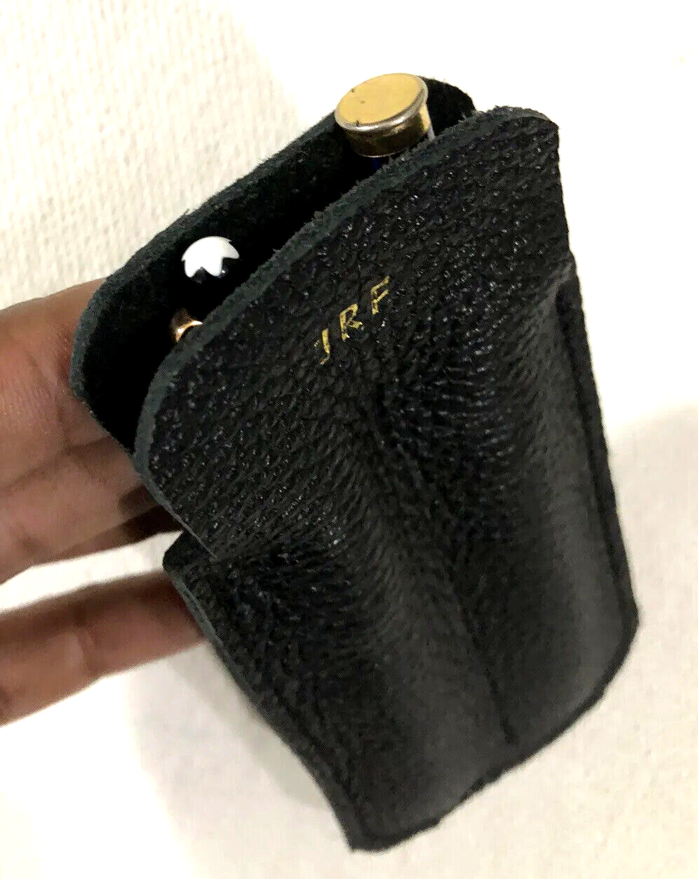 2 Pen Holder Sleeve Black Leather Personalize Initials for Mont Blanc