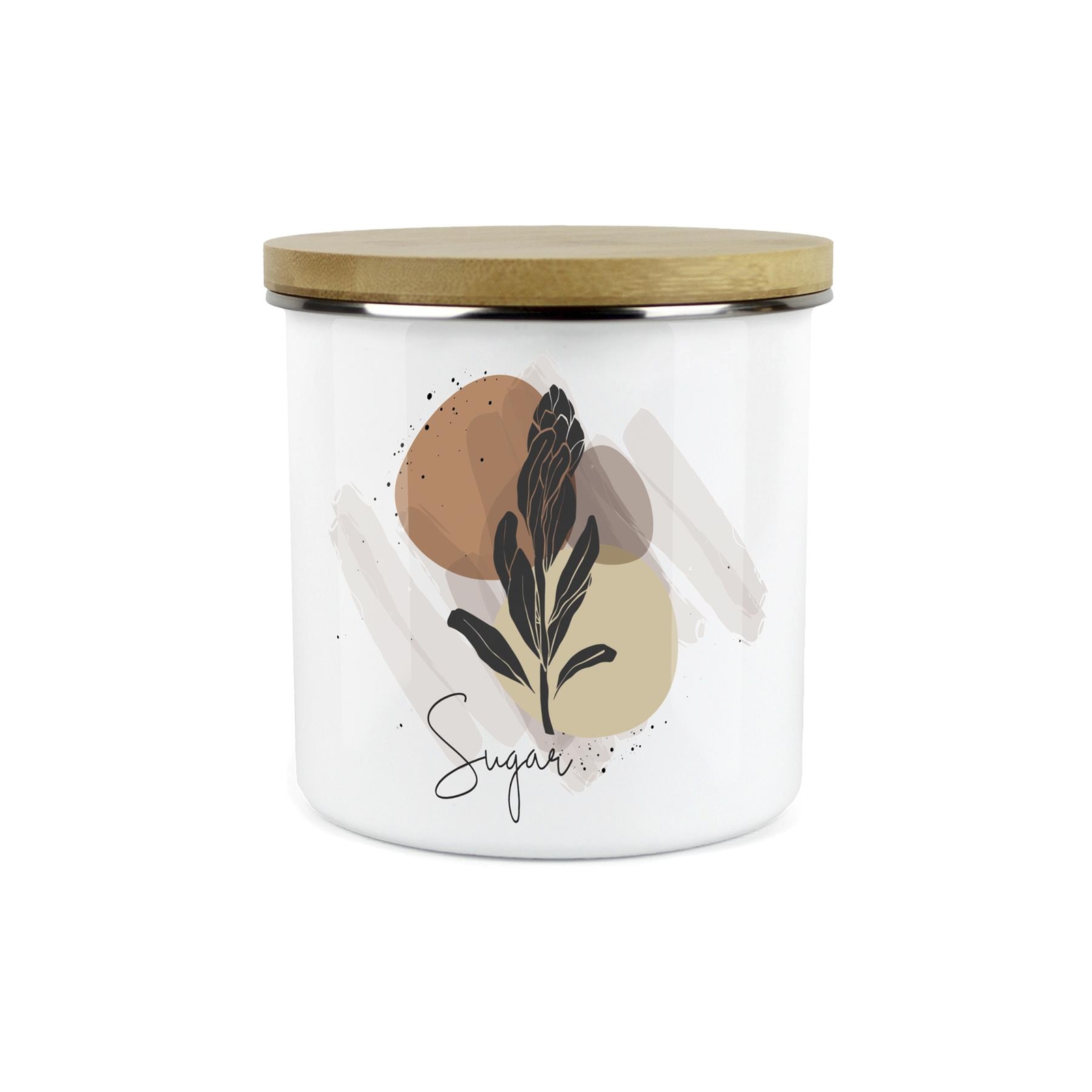 Proteas Sugar Storage Canister - Enamel & Bamboo Floral Minimalist Sugar Jar