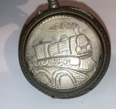 Antique Large 800 Silver Railroad Pocket Watch Ancre Ligne Droite Fancy Face