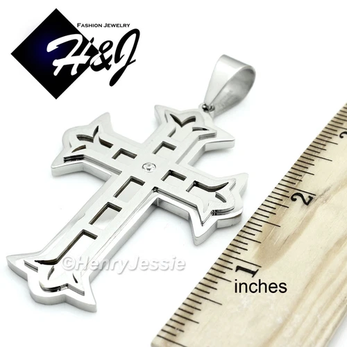 30"MEN Stainless Steel 9mm Silver Byzantine Box Link Chain CZ Cross Pendant*L5 image 4