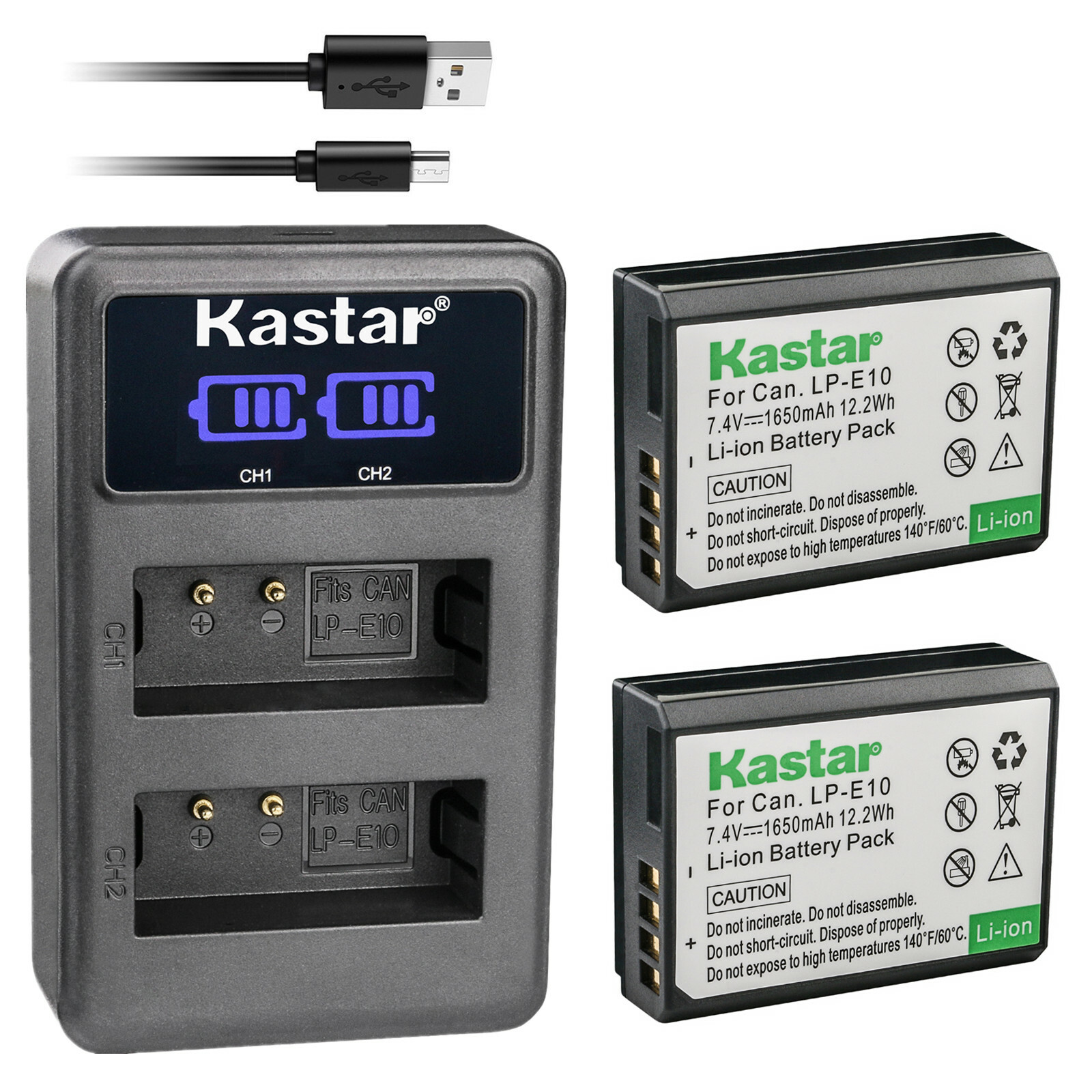 Kastar 2x Battery LP-E10 + Charger For Canon Rebel T3 T5 T6 