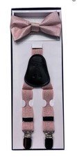 New Kid Boy Suspender adjustable strap clip on  bowtie metallic dusty pink