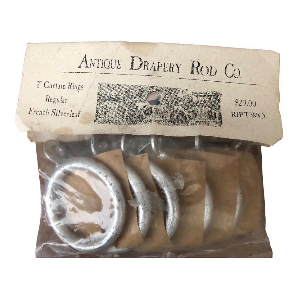 Anillos de cortina antiguos Drapery Rod Co 18 - 2" FRENCH SILVERLEAF vintage nuevo en paquete 1C019 Foto 2 de 3
