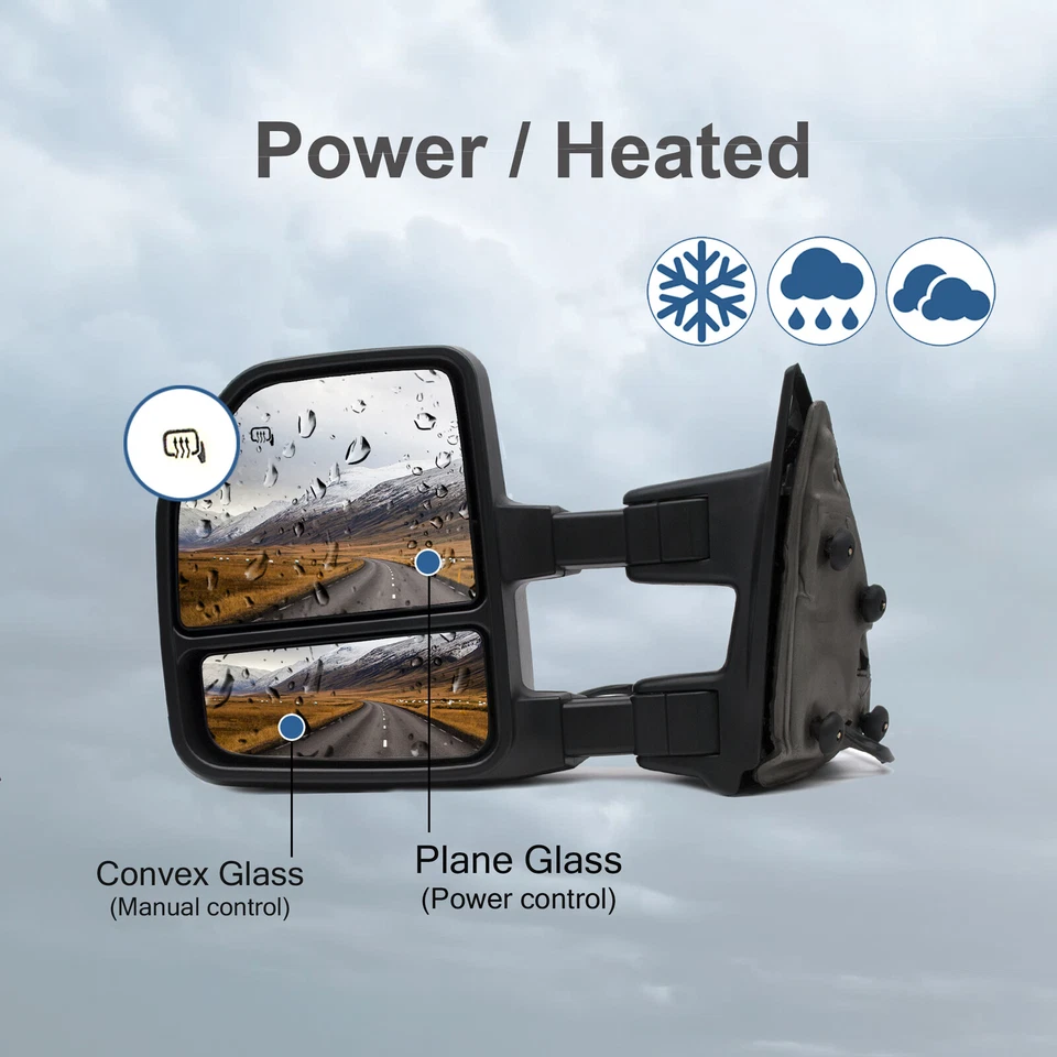 Par de espejos retrovisores de remolque señal térmica eléctrica para Ford F350 F450 F550 SD 2008 2009 cromo Foto 2 de 4