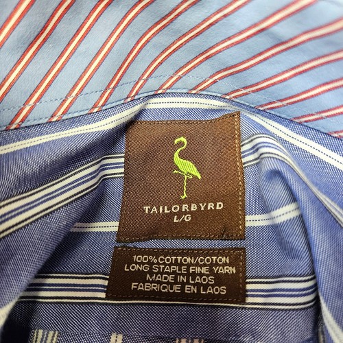 Tailorbyrd Mens Size L Blue Striped Button Up Shirt Flip Cuff Long Sleeve Cotton - Picture 8 of 9