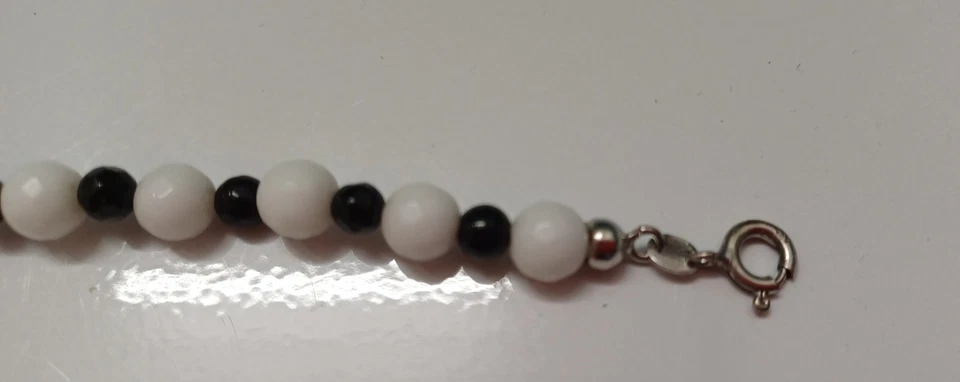 Bracciale Onice Nero Agata Bianc Con Zirconi Argento Gift Regalo Estate Summers - Immagine 3 di 4