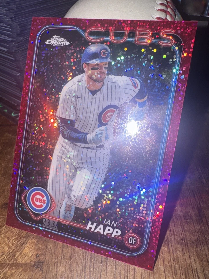 2024 Topps Chrome Baseball Ian Happ Magenta Speckle Refractor 233/350 Cubs - Image 3 of 4
