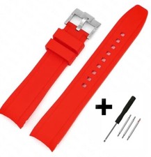 Red Silicone Rubber Watch Strap 20mm Curved End For Rolex Sub Seiko Moonswatch