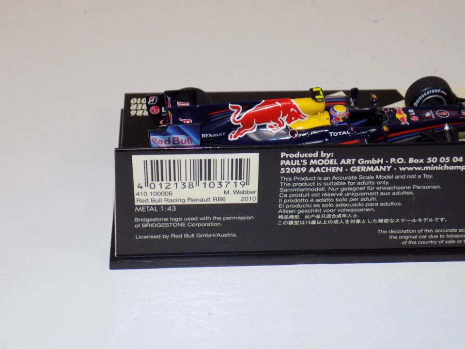1/43 Minichamps Red Bull Racing Renault RB6 F1 2010 Mark Weber 410 100006 JP31 Foto 3 de 3