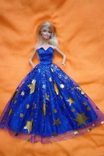 Barbie Puppen Kleid Prinzessin Hochzeit Brautkleid Sterne Blau Weihnachten K