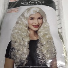 New Halloween Long Curly Wig Bleach Blonde Adult One Size Fits Most