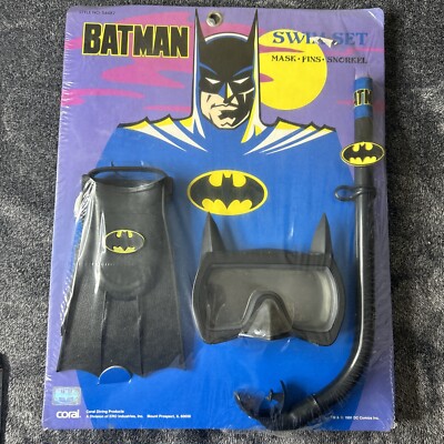 Batman Swim Set Mask Snorkel Fins 1991 Rare New Tears In Plastic Hard To Find