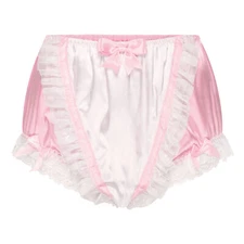 Satini Frilly Lace Sissy Silky Satin Adult Diaper Cover Briefs Lingerie Panties