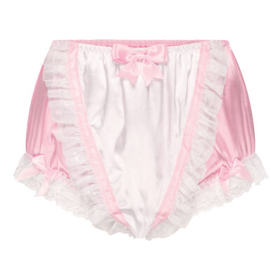 Satini Frilly Lace Sissy Silky Satin Adult Diaper Cover Briefs Lingerie Panties