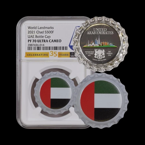 Chad. 2021, 500 Francs, Silver - NGC PF70 - Top Pop 🥇 Bottle Cap, UAE
