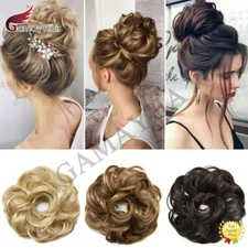 US Curly Messy Rose Bun Hair Piece Updo Scrunchie Ponytail Natural As Human Hair
