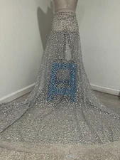 Silver Rhinestone Sprinkles Glitter lace fabric 50" width Sold By The Yard