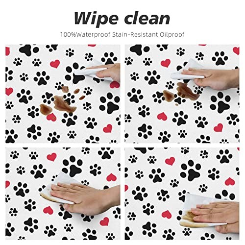 Elastic Edged Round Fitted Table Medium Puppy Dog Pet Paw Print Red Hearts - Picture 2 of 7