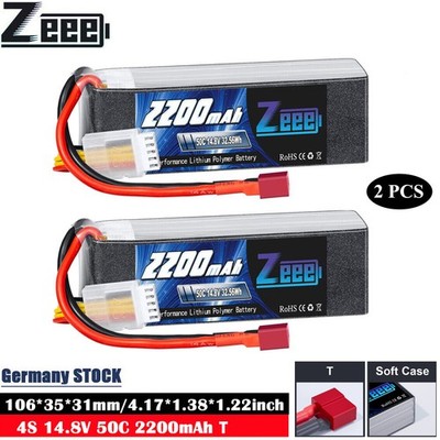 2x Zeee 4S Lipo Akku 2200mAh 14.8V 50C T Stecker für RC Auto Truck Flugzeug LKW