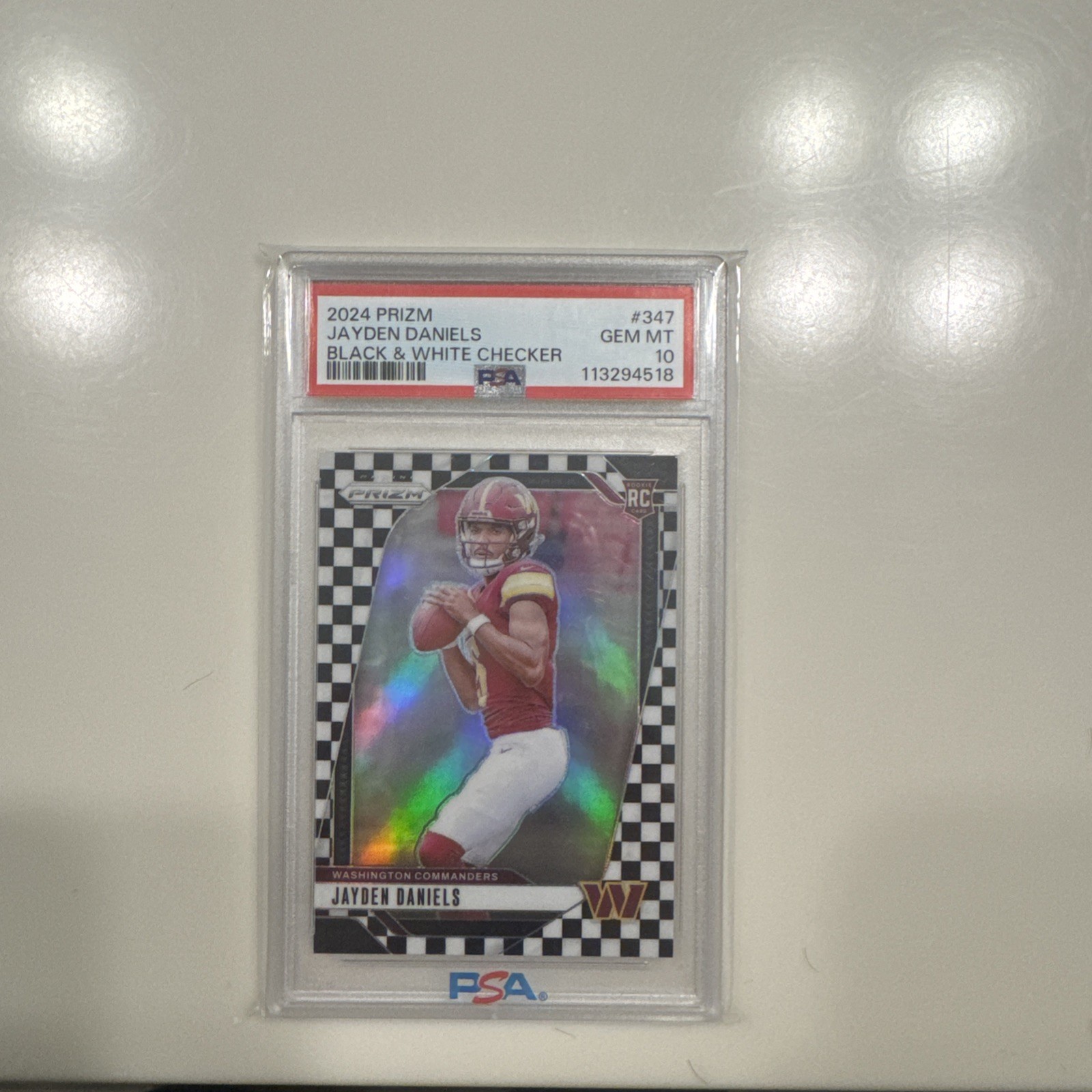 Jayden Daniels 2024 Panini Prizm Black & White Checker Prizm PSA 10 #347 RC SP