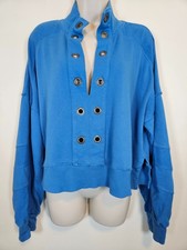 Pilcro Anthropologie Blue Size M Cropped Sweatshirt Grommets Oversized Cotton