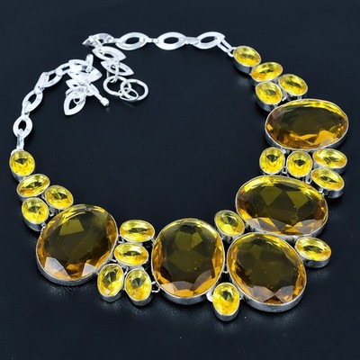 Citrine Gemstone Handmade Gift 925 Sterling Silver Jewelry Necklace 18'' VJ 1292
