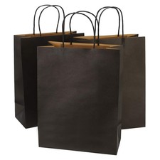 50Pcs Large Black Kraft Paper Bags with Handles 10x5x13 Inch,Sturdy Retail Gi...